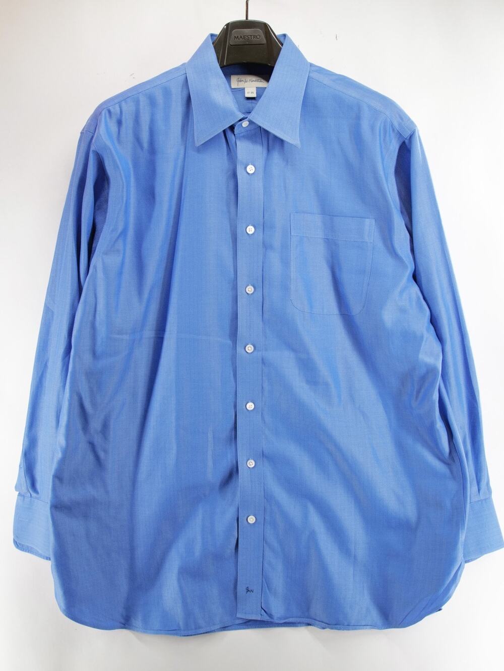 John W Nordstrom Dress Shirt Men 17 35 Blue Herringbone Egyptian Cotton Italian